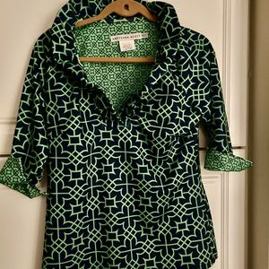 Gretchen Scott 3/4 sleeve Ruffle Neck  top